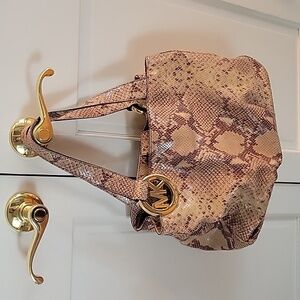 Michael Kors Beige and Brown Snake Print Handbag